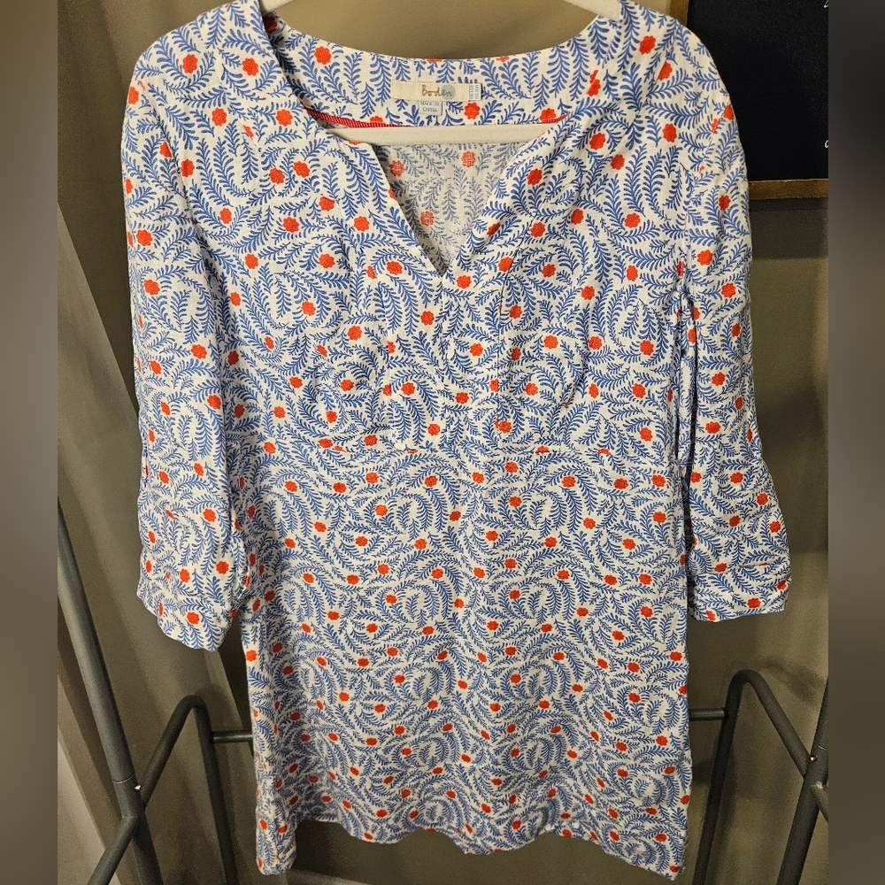 Boden 100% Linen Dress Blue And Red Dress Size 10 Regular